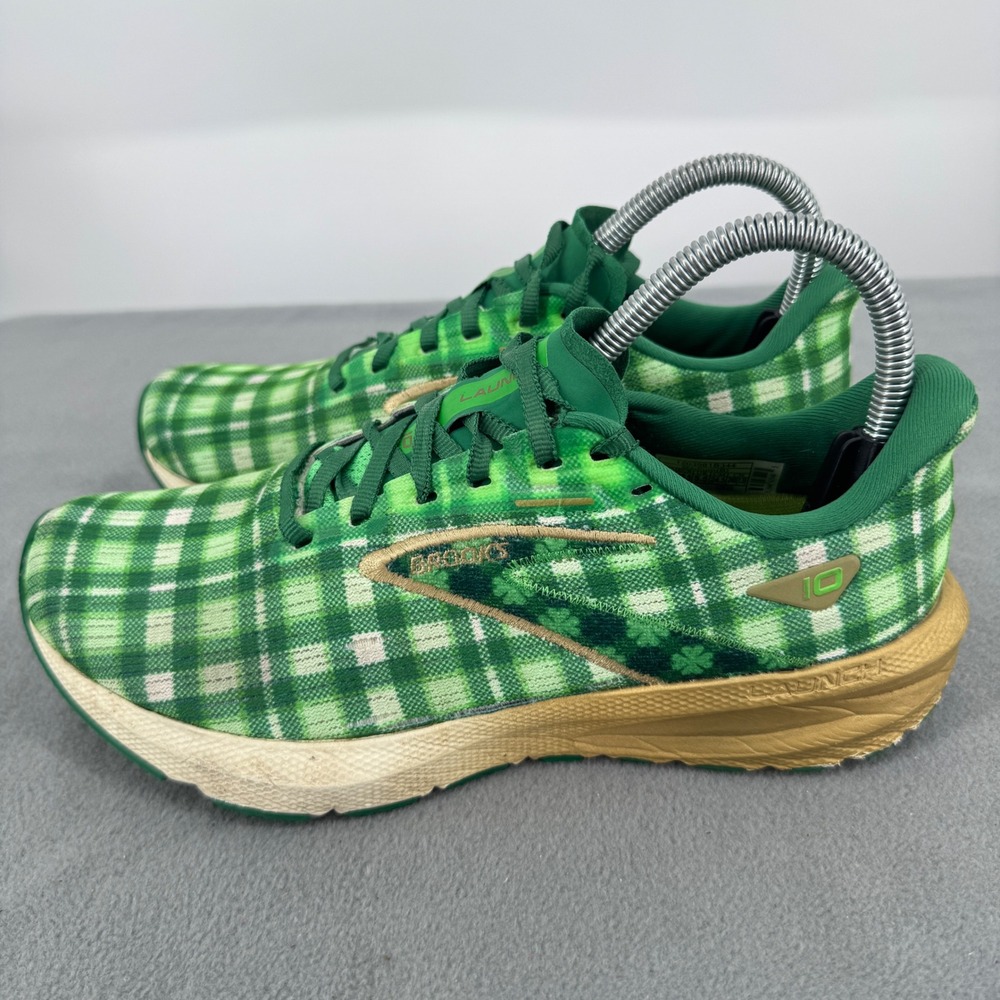 Brooks Launch 10 Run Lucky St Patricks Day Running Shoes Womens 7.5 Green Plaid